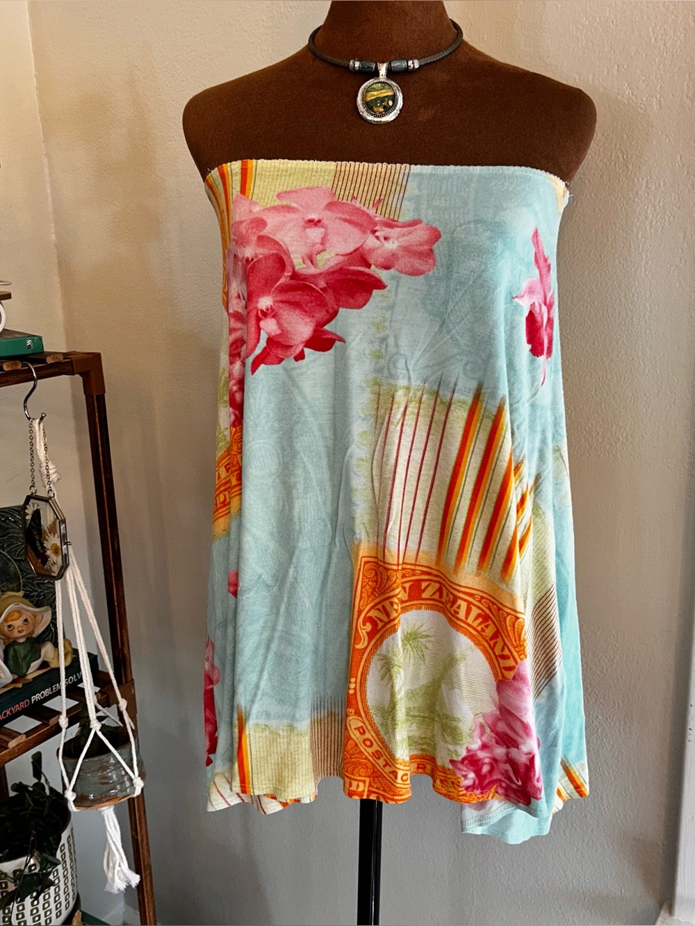 Vintage Y2K Tropical Blue Multicolor Stretchy Skirt by Charlotte